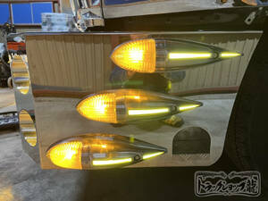 高品質 ナマズ ランプ サイド マーカー 2個セット 背ビレ光る レモンイエロー 五光タイプ ガラスレンズ 舟形 キャデ ルーフ デコトラG0542D