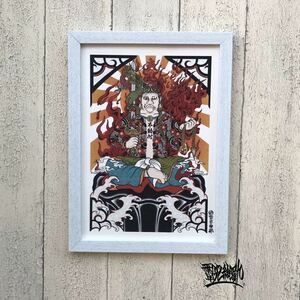 Art hand Auction Okyu Malerei Tattoo Fudo Myoo Sitzkarte Kurikara Drachenschwert A4 Größe weiß mit Rahmen Original Illustration Glücksbringer Glücksbringer Amulett japanische Schnitzerei, handgemachte Werke, Innere, verschiedene Waren, Ornament, Objekt