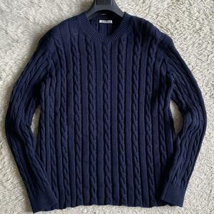 美品 オーラリー AURALEE 23SS CABLE KNIT BIG PULLOVER セーター 4サイズ/XL位 ケーブル ニット プルオーバー ネイビー コットン メンズ