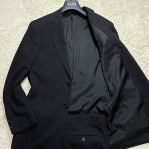 美品 アルマーニコレツォーニ ARMANI COLLEZIONI スーツ 46/Mサイズ位 セットアップ ビジネス ヘリンボーン ドット柄 ブラック メンズ