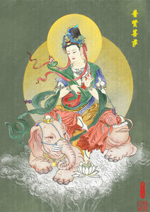 チベット仏教　仏画　曼荼羅　 普賢菩薩 A3サイズ： 297×420mm