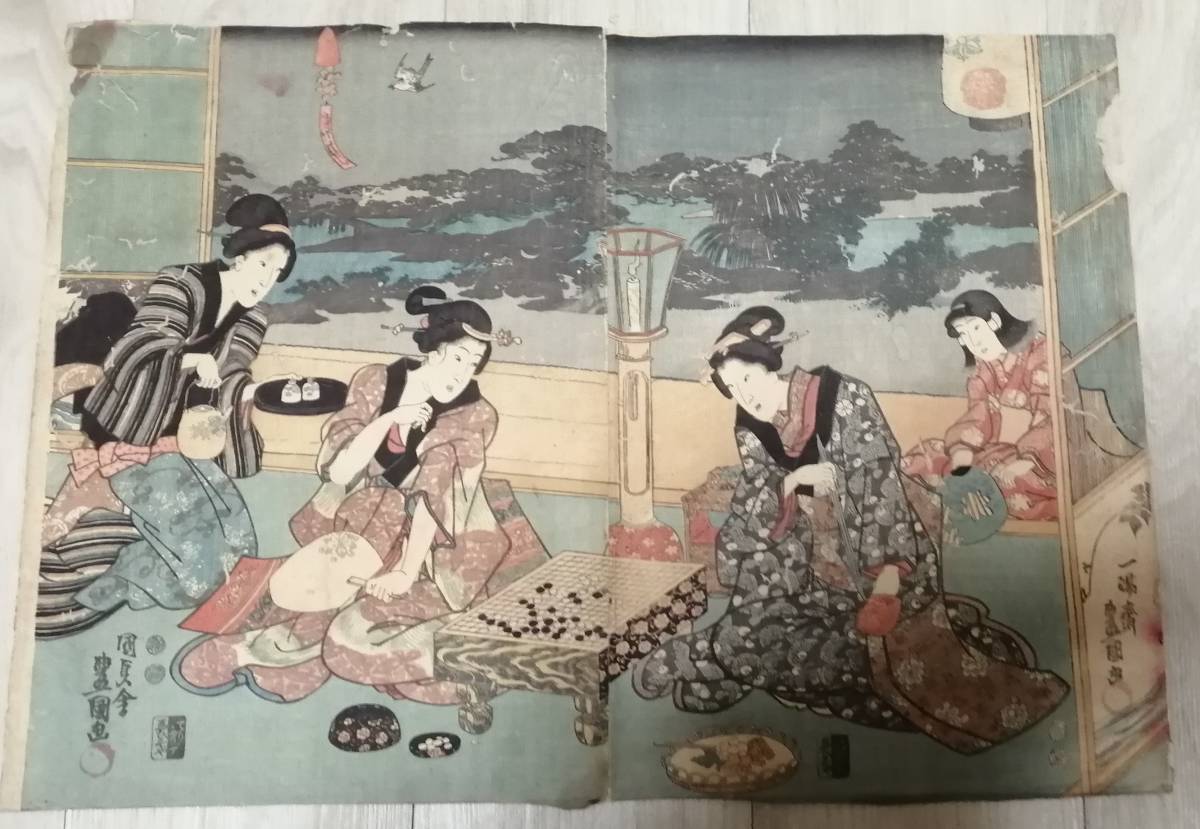 Genuine Ukiyo-e Large-size Nishikie 2 sheets Utagawa Toyokuni Portrait of a beautiful woman Utagawa Kunisada ◆ Print ◆ Ukiyo-e, Painting, Ukiyo-e, Prints, others
