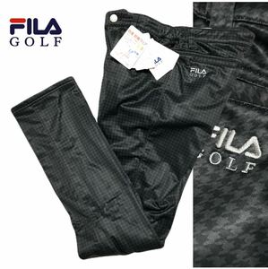新品【メンズL】黒 千鳥格子 フィラ ゴルフ 3層ボンディング 裏フリース パンツ FILA GOLF ストレッチ ロング 