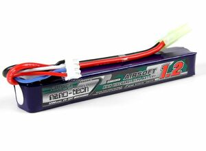 電動ガン用◆ nano-tech 1200mAh 3セル 11.1V 25C-50C リポ バッテリー (型番37845)