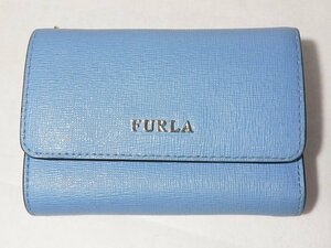 フルラ FURLA ３つ折り財布 レザー ブルー系■コンパクトウォレット