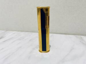 A937 1円～ Dunhill ダンヒル スリム ガスライター ブルーライン ドレス ラピスラズリ ローラー式 金 GOLD 青 火花未確認