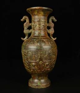 ▽鴻▽ 漢 青銅製 獣面紋圓瓶 置物 古賞物 中国古玩 中国古美術