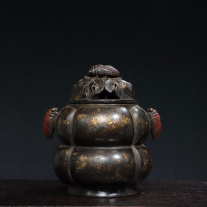 ▽鴻▽ 銅製 拓金 一鳴驚人紋 雙耳熏香炉 酒壺 置物 古賞物 中国古玩 中国古美術