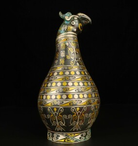▽鴻▽ 漢 青銅製 錯金錯銀 鳳首瓶 置物 古賞物 中国古玩 中国古美術