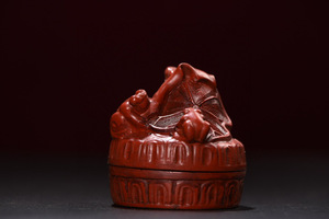 ▽鴻▽ 漆器漆彫 剔紅 一鳴驚人紋 首飾盒 置物 古賞物 中国古玩 中国古美術