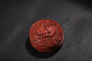 ▽鴻▽ 漆器漆彫 剔紅 雙魚紋 首飾盒 置物 古賞物 中国古玩 中国古美術