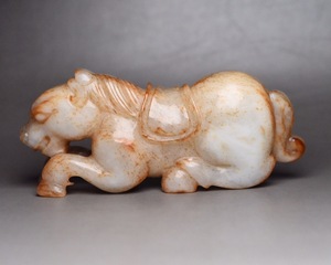 ▽鴻▽ 和田玉製 細密彫 馬到成功 置物 古賞物 中国古玩 中国古美術
