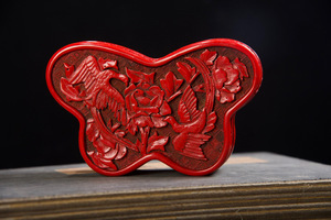 ▽鴻▽ 漆器漆彫 剔紅 花鳥紋 首飾盒 置物 古賞物 中国古玩 中国古美術