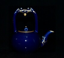 ▽鴻▽ 清 雍正年製款 古陶瓷品 霽藍釉 描金 提梁茶壺 置物 古賞物 中国古玩 中国古美術_画像8
