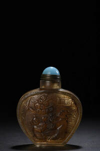 ▽鴻▽ 琉璃製 細密雕 童子紋 鼻煙壺 置物 古賞物 中国古玩 中国古美術
