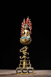 ▽鴻▽ 銅製 彩繪 金鍍 釋迦牟尼像 置物 古賞物 中国古玩 中国古美術