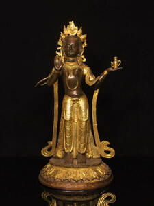▽鴻▽ 銅製 塗金 度母菩薩像 置物 古賞物 中国古玩 中国古美術