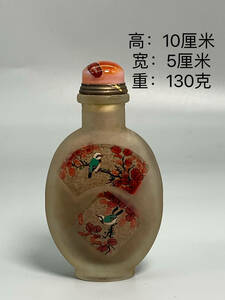 ▽鴻▽ 琉璃製 細密彫 喜鵲登梅紋 鼻煙壺 置物 古賞物 中国古玩 中国古美術