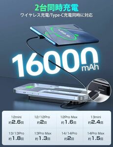 MagSafe対応】モバイルバッテリー マグネット式ワイヤレスモバイルバッテリー ワイヤレス 16000mA