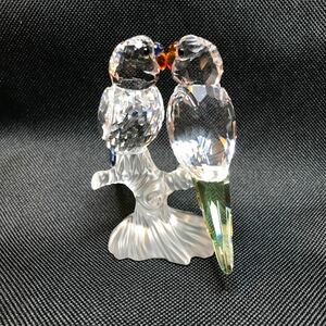 美品! スワロフスキー SWAROVSKI クリスタル置物 セキセイインコ 2羽鳥 サイズ8.5 x 5.6 cm デザイナー:Michael Stamey 希少！