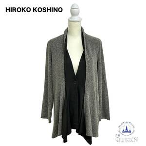 ☆美品 HIROKO KOSHINO ヒロココシノ トップス カーディガン ニット テーラード 重ね着風 大きめサイズ レディース 40 日本製 c16