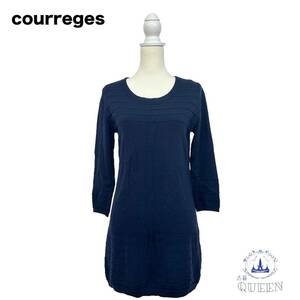 * beautiful goods * Courreges Courreges tops tunic 7 minute sleeve Une Klein braided lady's navy 38 e-27 free shipping old clothes 