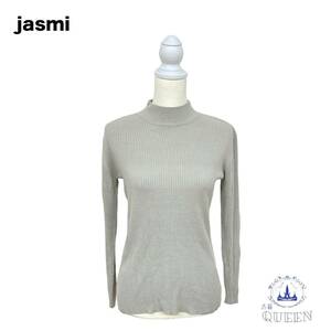 【訳アリ】 jasmi SILK ジャスミ トップス ニット セーター ハイネック 長袖 リブ レディース グレー 絹100% f-20 送料無料 古着