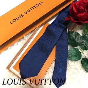 モノグラム LOUIS VUITTON ルイヴィトン ネクタイ 美品 柄 メンズ 人気モデル 送料無料 カッコいい 総柄 人気デザイン 高級 ブルー レア
