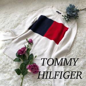 TOMMYHILFIGER トミーヒルフィガー メンズ セーター サイズS 白 ホワイト ビッグロゴ 人気モデル 送料無料