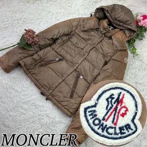 MONCLER モンクレール レディース 女性 ダウンジャケット 茶 ブラウン Sサイズ ロゴボタン オシャレ ロゴワッペン 送料無料 サイズ0