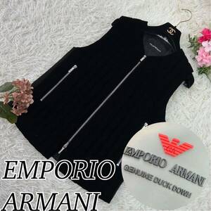 EMPORIO ARMANI エンポリオアルマーニ メンズ Lサイズ ダウンベスト 中綿 ベロア 黒 ブラック ダウンジャケット 送料無料 人気モデル