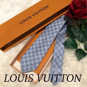 ダミエ柄 LOUIS VUITTON ルイヴィトン ネクタイ メンズ 人気モデル 送料無料 カッコいい 総柄 人気デザイン 通勤 ビジネス 高級 ブルー