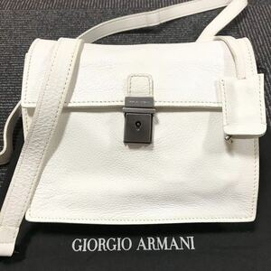 【ジョルジオアルマーニ】本物 GIORGIO ARMANI ショルダーバッグ 鍵付 ロゴ金具 ポシェット 斜め掛け 本革 レザー メンズ レディース 伊製