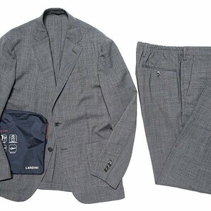 ケース付 超美品 LARDINI ラルディーニ easy wear パッカブル トラベル スーツ セットアップ ポリウール グレー チェック メンズ 50の画像1