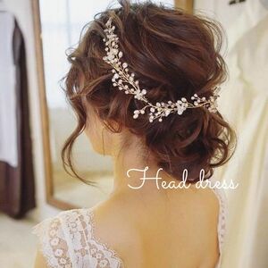 ヘッドドレス 結婚式 ウェディング ヘアアクセサリー 髪飾り ブライダル パール ゴールド