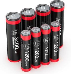 USB4AA+4AAA Deleipow 単3電池・単4充電池 リチウム電池 3400mWh単三電池+ 1200mWh単四電池セッ