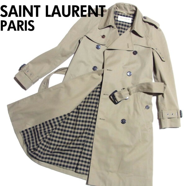 SAINT LAURENT PARIS サンローラン パリ 裏地チェック トレンチコート 34 ベージュ 340114 YA39B エディスリマン 初期 2013 レディース