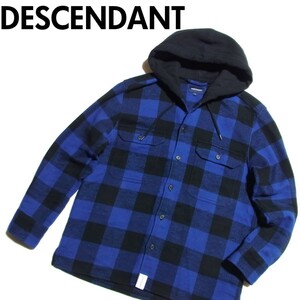 DESCENDANT ディセンダント SPICOLI HOODED LS SHIRT バッファロー チェック フード シャツ 1 ブルー × ブラック