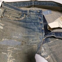 4-0117G∞Levi's 501 66前期 ハードリペア 裏ボタン刻印6 ボタンフライ釦 赤タブ欠品 デニムパンツ ブルー リーバイス 230834_画像7