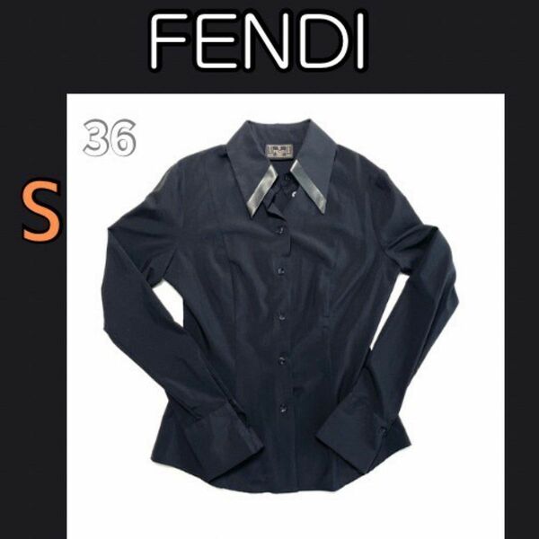 フェンディ FENDI Jeans 黒 レディースシャツ ボタンにロゴ入り 長袖シャツ S
