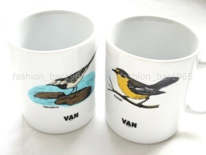 希少★VAN JAC ヴァンヂャケット★野鳥シリーズ マグカップ☆ハクセキレイ & キビタキ 2個セット / 当時物 ノベルティ アイビー Kent SCENE