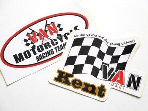 希少★VAN JAC ヴァンヂャケット★Kent Wネーム チェッカーフラッグ☆RACING TEAM ステッカー 2枚セット/アイビー レーシングメイト SCENE