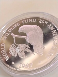 ケイマン諸島 1987 5ドル銀貨プルーフ 25th Anniversary World Wildlife Fund-Cuban Amazon