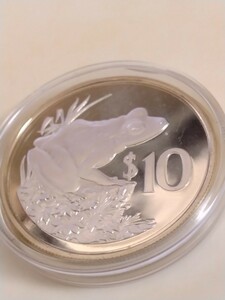 フィジー 1986 10ドル銀貨プルーフ 25th Anniversary-World Wildlife Fund-Fijian ground frog