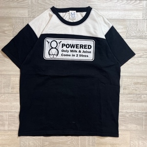 SIRANO BROS./シラノブロス/7.1oz U.S.Cotton Football T-shirts V8 Powered/7.1オンス フットボールTシャツ/Lサイズ/ブラック×ホワイト