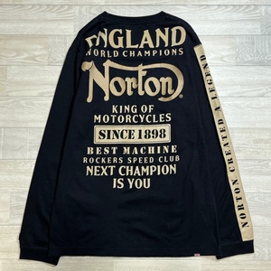 Norton/ノートン/両面 刺繍×プリント/アームプリント/長袖Tシャツ/ブラック/XXL/大きいサイズ/フロッキープリント