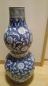 中国古美術 方大清年製 色絵粉彩細密 花瓶 瓢箪形花器 壺 ひょうたん骨董　大　匿名配送送料込　