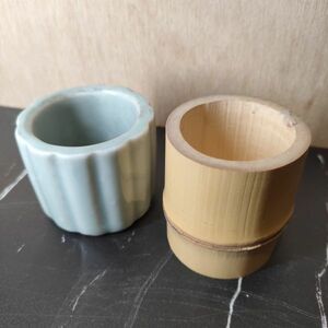 【1円スタート・美品】蓋置 2個セット 竹細工 陶器 茶道具 ふた 蓋 アンティーク ヴィンテージ コレクター 古美術