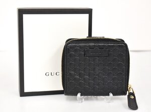 グッチ GUCCI 2つ折り財布 マイクログッチシマレザー 449395 ブラック フラップ 525040 レディース 収納袋 外箱付 → 2401LA009