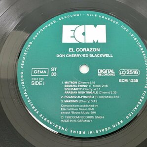 LPレコード Don Cherry Ed Blackwell El Corazon ECM 1230 美品 2401LO009の画像6